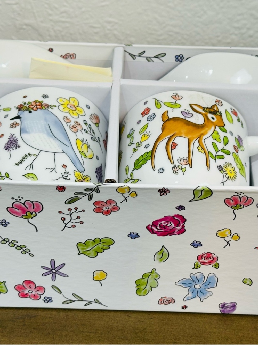 White Floral Woodland Ceramic Mug and Bowl Set - Illustrated Animals - Picture 6 of 8